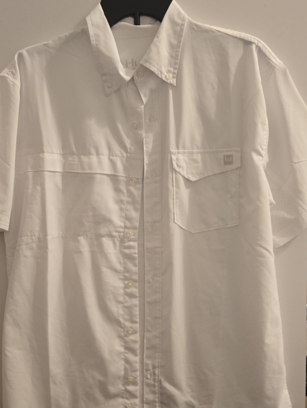Huk Men's White Short-Sleeve Button-Down Shirt with Chest Pocket